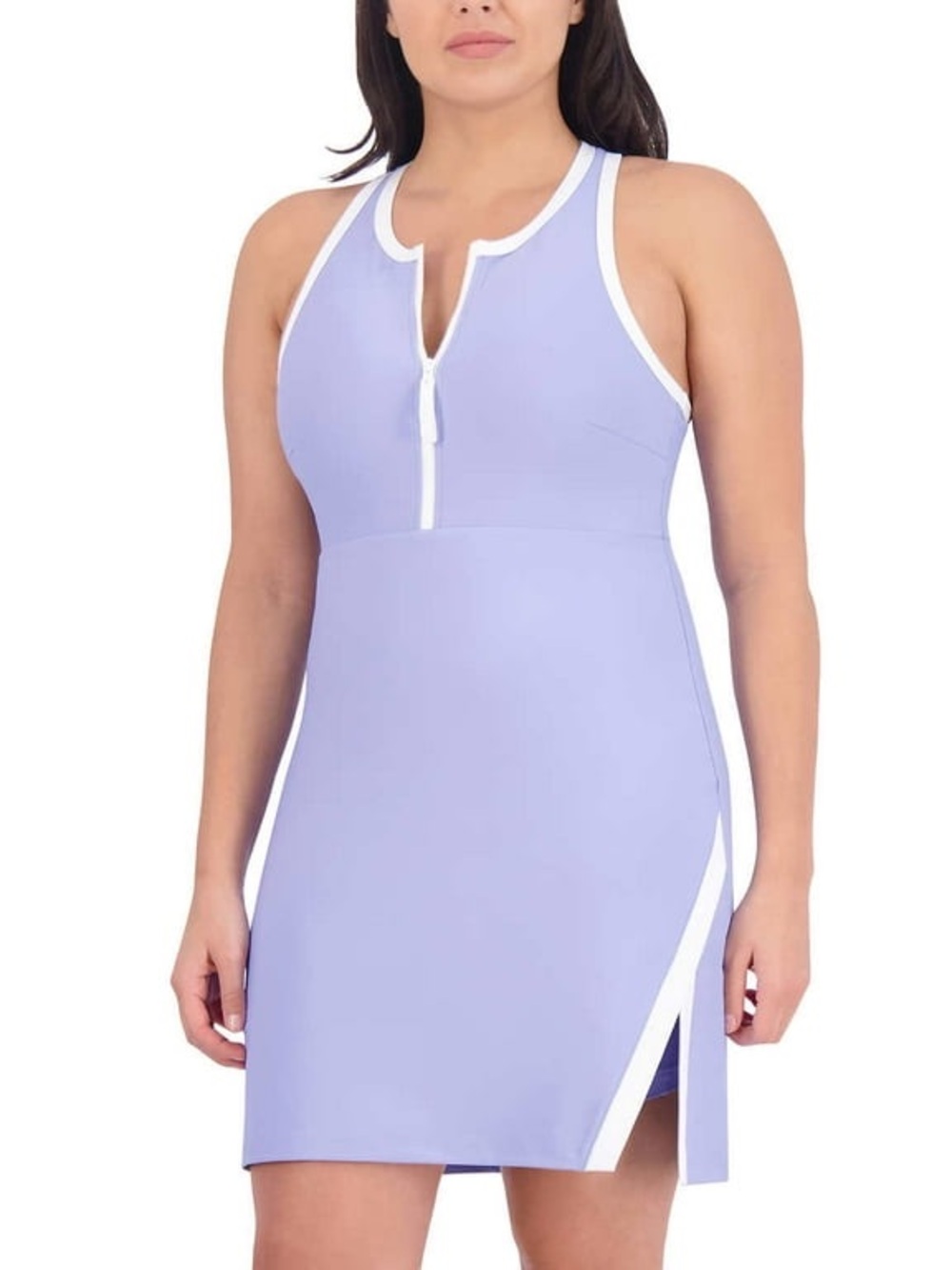 Sage Lavender Mini Dress with White Trim